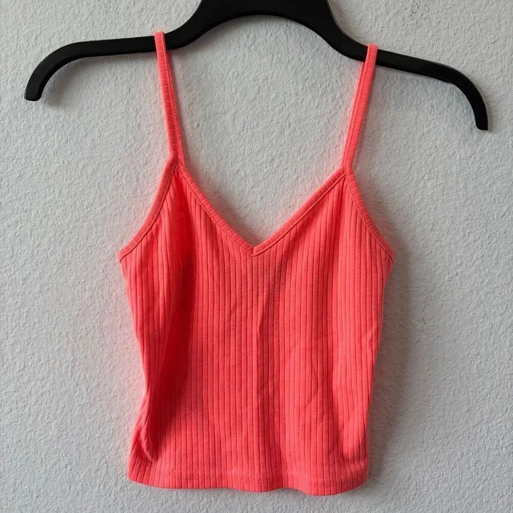 Topshop bright coral Ribbed V-Neck Cami Tank Top Size 2